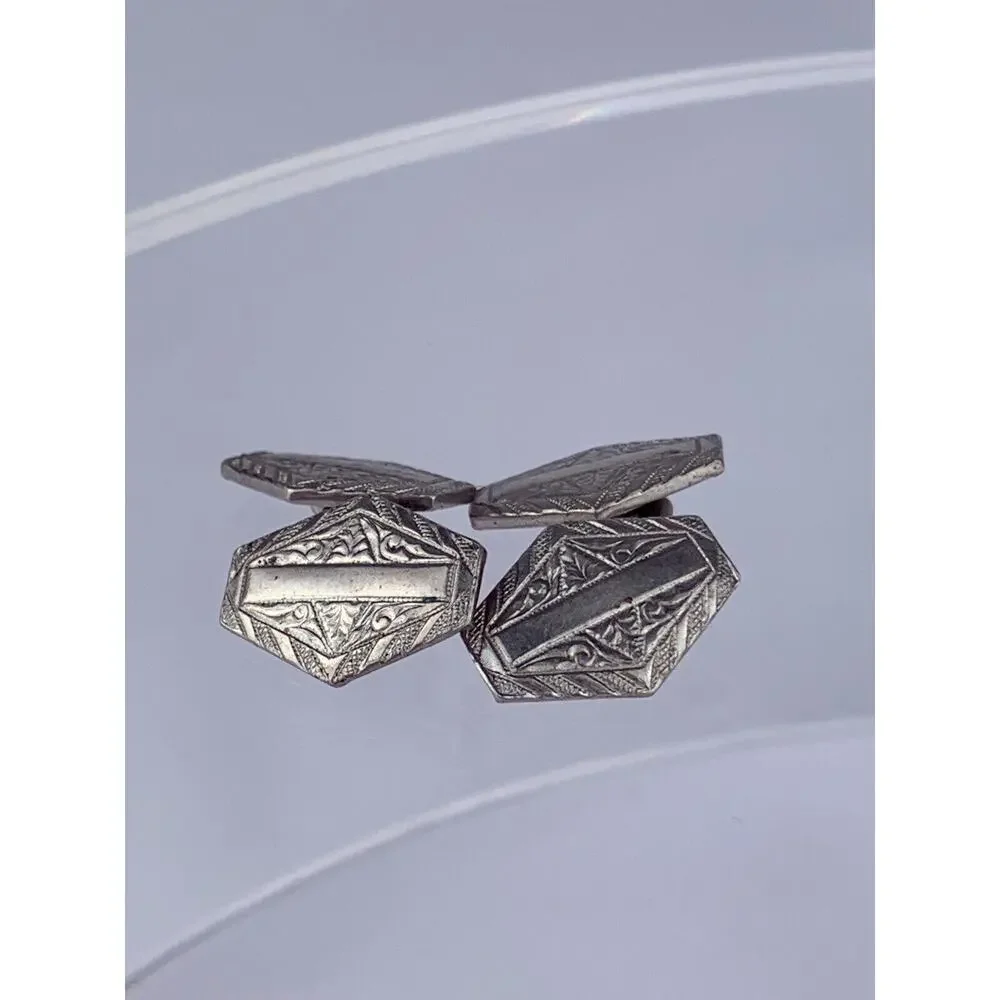 Antique Art Nouveau 925 Sterling Silver Cufflinks Double Swoops